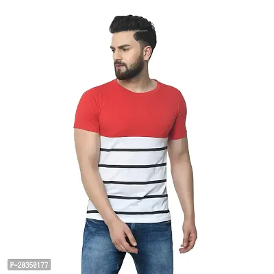 EXASIZE Red  White Striped Men's Cotton Tshirt-thumb0