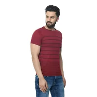 EXASIZE Maroon Striped Men's Cotton Tshirt-thumb2