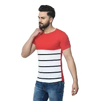 EXASIZE Red  White Striped Men's Cotton Tshirt-thumb2