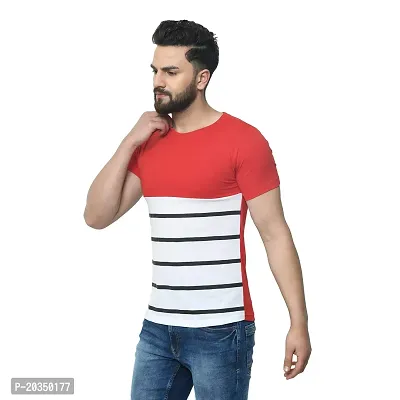 EXASIZE Red  White Striped Men's Cotton Tshirt-thumb3