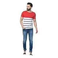 EXASIZE Red  White Striped Men's Cotton Tshirt-thumb1