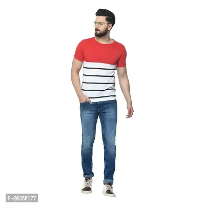 EXASIZE Red  White Striped Men's Cotton Tshirt-thumb2