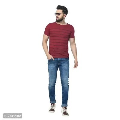 EXASIZE Maroon Striped Men's Cotton Tshirt-thumb2