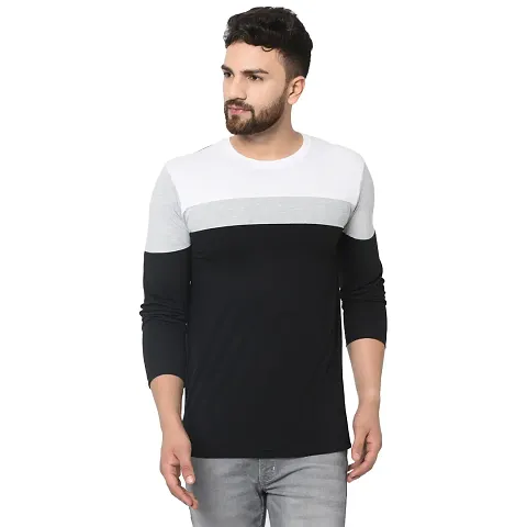 Cotton Blended Solid Round Neck Full-sleeve Polo for Men