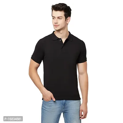 Men Solid Polo Neck Cotton Blend Black T-Shirt-thumb0