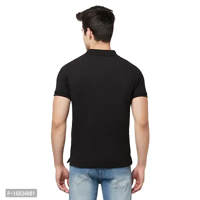 Men Solid Polo Neck Cotton Blend Black T-Shirt-thumb3