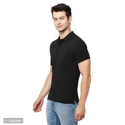 Men Solid Polo Neck Cotton Blend Black T-Shirt-thumb4