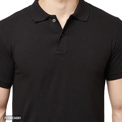 Men Solid Polo Neck Cotton Blend Black T-Shirt-thumb2