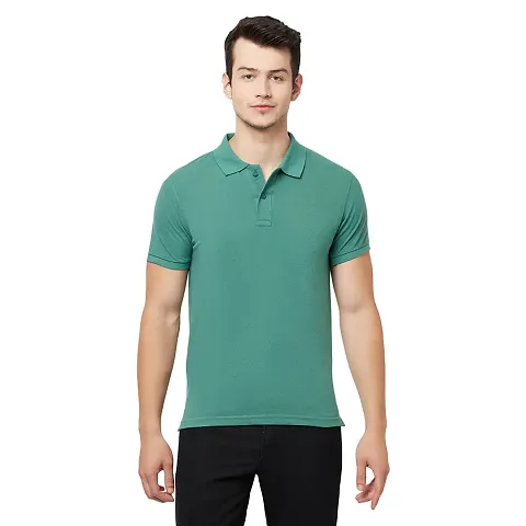 Cotton Blended Solid Round Neck Short-sleeve Polo for Men