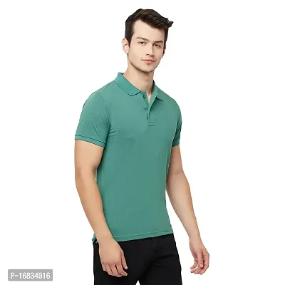 Men Solid Polo Neck Cotton Blend Black T-Shirt-thumb3