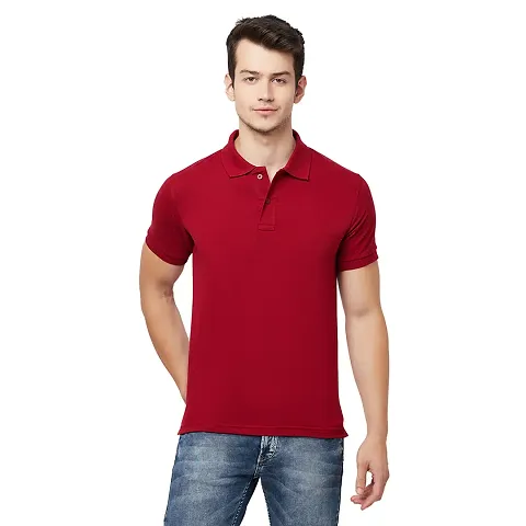 Cotton Blended Solid Round Neck Short-sleeve Polo for Men