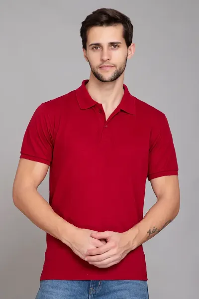 Caaspy Men's Polo Cotton Regular Fit Half Sleeves T-Shirt (Color : Red)
