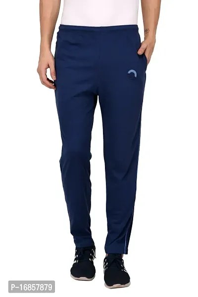 Men's Blue Cotton Solid Regular Track Pants