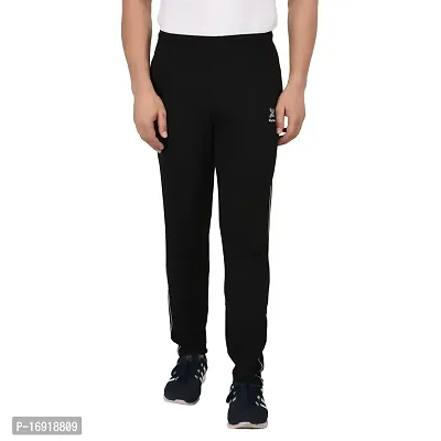 Men's Black Cotton Solid Slim Fit Track Pants-thumb0