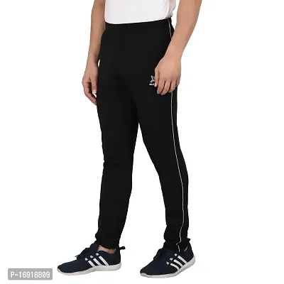 Men's Black Cotton Solid Slim Fit Track Pants-thumb2