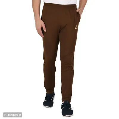 Men's Brown Cotton Solid Slim Fit Track Pants