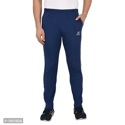 Men's Blue Cotton Solid Slim Fit Track Pants