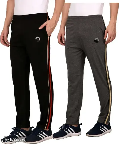 Men's Black Dark Grey Cotton Solid Regular Track Pants Combo