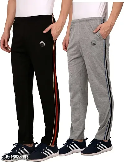 Men's Black Grey Cotton Solid Regular Track Pants Combo