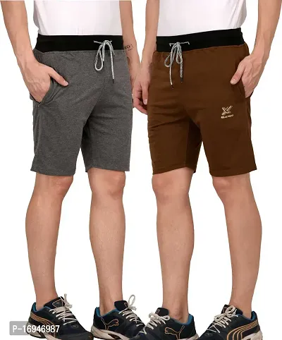Casual Modern Men Shorts Dark Grey Brown Combo