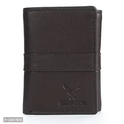 REDHORNS Stylish Genuine Leather Wallet for Men Lightweight Tri-Fold Slim Wallet with Card Holder Slots Purse for Men (TF105R2-mp_Brown)