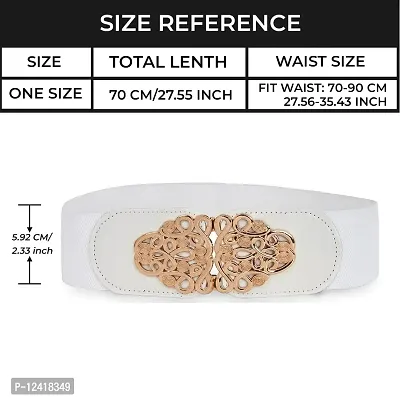 REDHORNS Elastic Fabric Waist Belt for Women Dresses Floral Design Stretchy Ladies Belt for Saree Girls Jeans - Free Size (LD74J_White)-thumb2