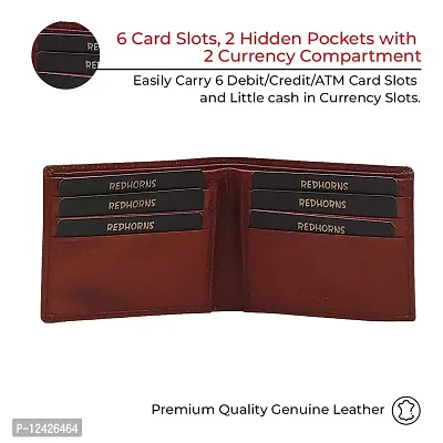 REDHORNS Top Grain Genuine Leather Wallet for Men | Royal Tan Ultra Slim & Compact Purse | Handcrafted Ultra Strong Stitching | 8 Card Slots with Hidden Pockets - WM-620F (Tan)-thumb2