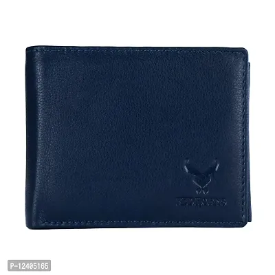 REDHORNS Stylish Genuine Leather Wallet for Men Lightweight Bi-Fold Slim Wallet with Card Holder Slots Purse for Men (WC-A05I_Navy Blue)