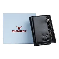 REDHORNS Stylish Genuine Leather Wallet for Men Lightweight Bi-Fold Slim Wallet with Card Holder Slots Purse for Men (RD350R1_Black)-thumb1