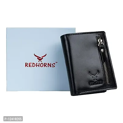 REDHORNS Stylish Genuine Leather Wallet for Men Lightweight Bi-Fold Slim Wallet with Card Holder Slots Purse for Men (RD350R1_Black)-thumb2