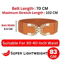 REDHORNS Fabric Elastic Waist Belt for Women Dresses Elegant C-Shaped Design Stretchy Wide Belt for Ladies Saree - Free Size (LD144F_Tan)-thumb2