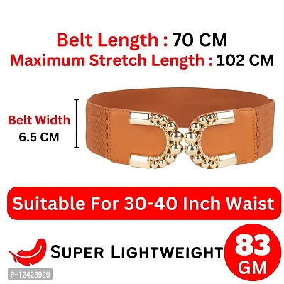 REDHORNS Fabric Elastic Waist Belt for Women Dresses Elegant C-Shaped Design Stretchy Wide Belt for Ladies Saree - Free Size (LD144F_Tan)-thumb3