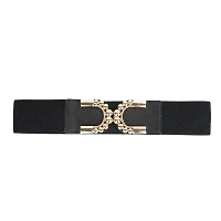 REDHORNS Fabric Elastic Waist Belt for Women Dresses Elegant C-Shaped Design Stretchy Wide Belt for Ladies Saree - Free Size (LD144A_Black)-thumb4