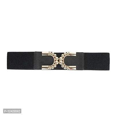 REDHORNS Fabric Elastic Waist Belt for Women Dresses Elegant C-Shaped Design Stretchy Wide Belt for Ladies Saree - Free Size (LD144A_Black)-thumb5