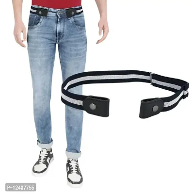 REDHORNS Men's No Buckle Stretch Belt Invisible Elastic Belt for Jeans Pants all-match Elastic Belt (GB2IJ_Striped)-thumb5