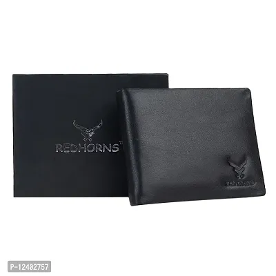 REDHORNS Stylish Genuine Leather Wallet for Men Lightweight Bi-Fold Slim Wallet with Card Holder Slots Purse for Men (AP01R1_Black)-thumb5