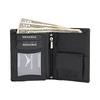 REDHORNS Stylish Genuine Leather Wallet for Men Lightweight Bi-Fold Slim Wallet with Card Holder Slots Purse for Men (A07R1_Black)-thumb1