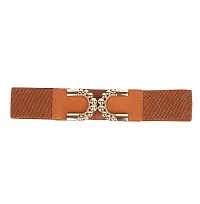 REDHORNS Fabric Elastic Waist Belt for Women Dresses Elegant C-Shaped Design Stretchy Wide Belt for Ladies Saree - Free Size (LD144F_Tan)-thumb4