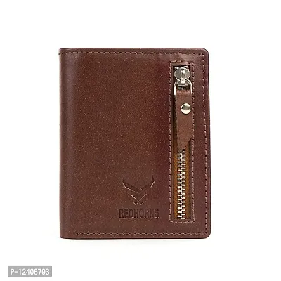 REDHORNS Stylish Genuine Leather Wallet for Men Lightweight Bi-Fold Slim Wallet with Card Holder Slots Purse for Men (350B_Brown)