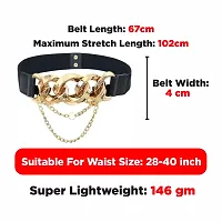 REDHORNS Elastic Fabric Waist Belt for Women Dresses Linked Chain Design Stretchy Ladies Belt for Saree Girls Jeans - Free Size (LD8398_Black)-thumb2