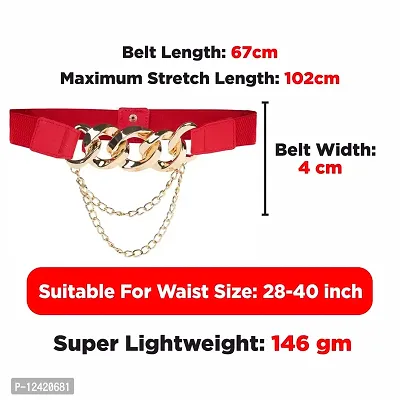 REDHORNS Fabric Women's Linked Chain Design Elastic Belt Adjustable Ladies Dress Waist Belt Free Size Skirt Belts Casual Thin Waistband Belt Women (LD8398N_Red)-thumb3