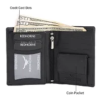 REDHORNS Stylish Genuine Leather Wallet for Men Lightweight Bi-Fold Slim Wallet with Card Holder Slots Purse for Men (WC-A07A_Black)-thumb3