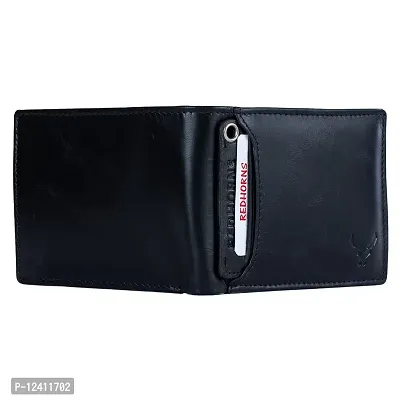 REDHORNS Genuine Leather Wallet for Men Slim Bi-Fold Gents Wallets with ATM Card ID Slots Purse for Men (340A-Black)-thumb4