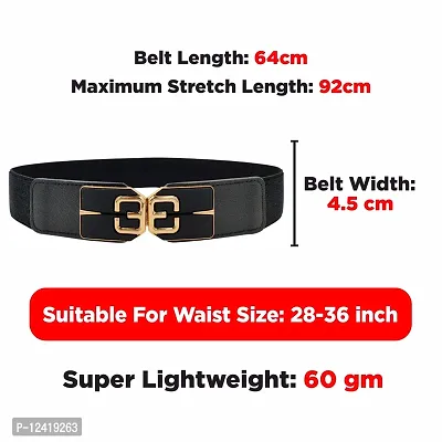 REDHORNS Elastic Fabric Waist Belt for Women Dresses Elegant Retro Design Stretchy Wide Ladies Belt for Saree Girls Jeans - Free Size (LD84A_Black)-thumb3