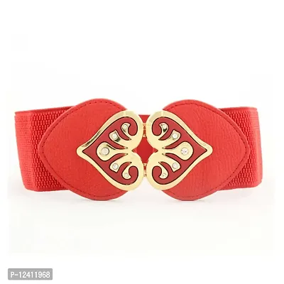REDHORNS Elastic Fabric Waist Belt for Women Dresses Heart Shaped Design Stretchy Ladies Belt for Saree Girls Jeans - Free Size (LD44N_Red)