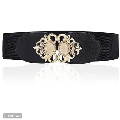 Stylish Elastic Fabric Waist Vintage Golden Buckle Design Stretchy Belts For Women-thumb0