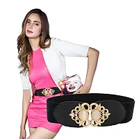 Stylish Elastic Fabric Waist Vintage Golden Buckle Design Stretchy Belts For Women-thumb1