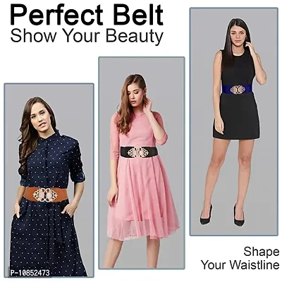 Stylish Elastic Fabric Waist Vintage Golden Buckle Design Stretchy Belts For Women-thumb5