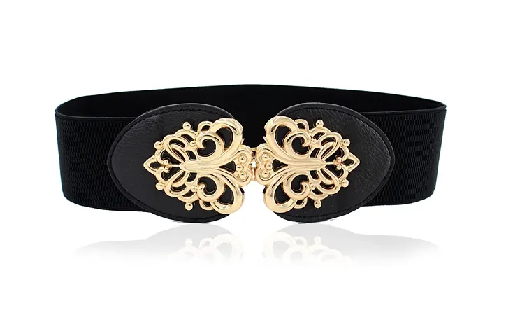 Stylish Elastic Fabric Waist Gold Buckle Design Stretchy Belts For Women