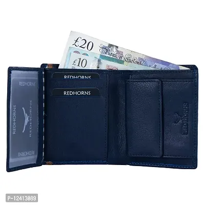 REDHORNS Stylish Genuine Leather Wallet for Men Lightweight Bi-Fold Slim Wallet with Card Holder Slots Purse for Men (AP02I_Navy Blue)-thumb3